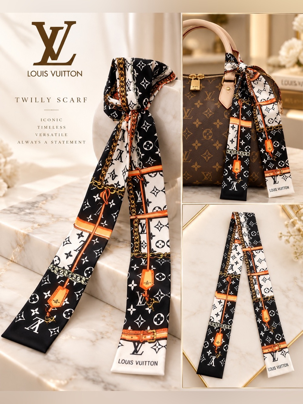 Black, White & Orange Monogram Twilly